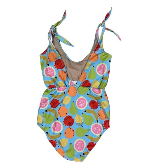 Kortni Jeane Fruit Print One Piece Swimsuit S Tie Straps Retro Colorful Pool - Picture 4 of 6